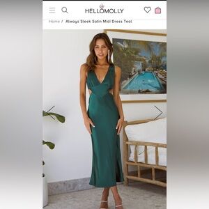 Hello Molly Teal Satin Midi Dress